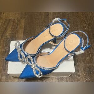 Women's Stiletto High Heel Pumps Ankle Strap Memory Foam Bow Accent Satin NEW